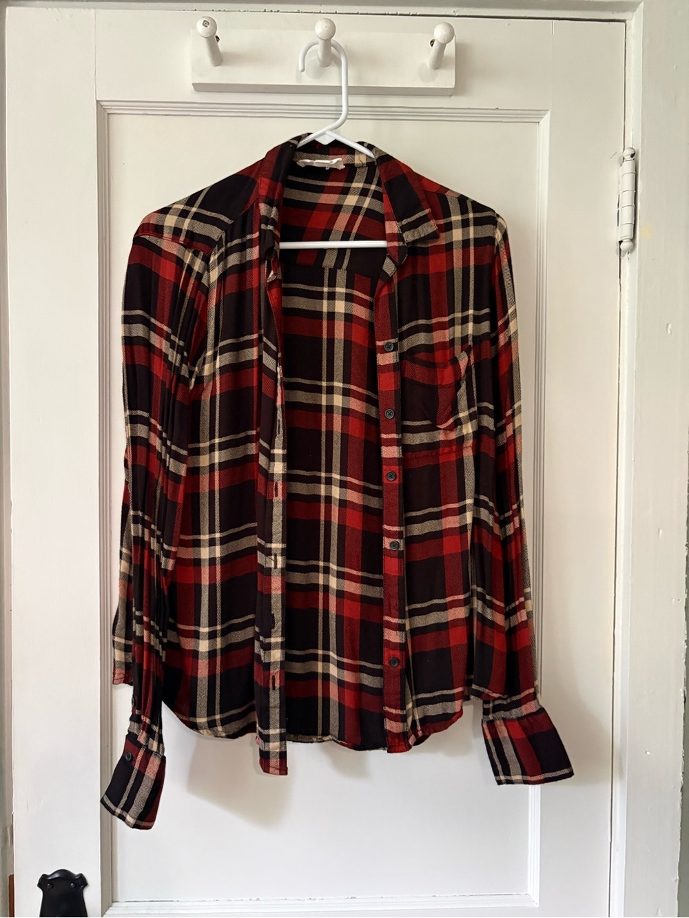 Women's Red and Black Plaid Button-Down Shirt